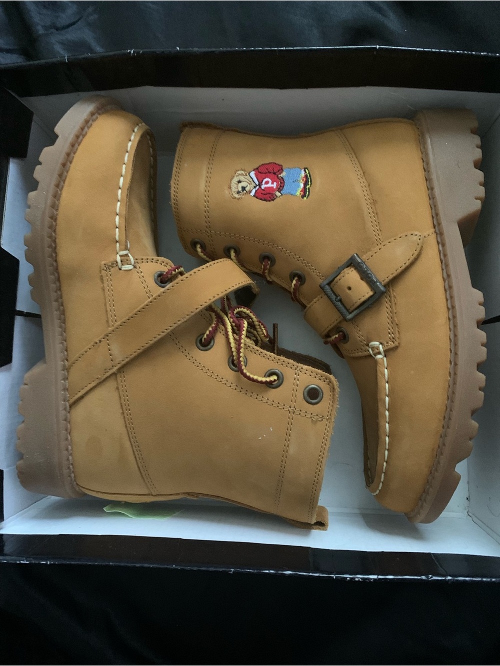 Polo by Ralph Lauren Tan Kids' Nubuck Lace-Up Boots with Bear Embroidery